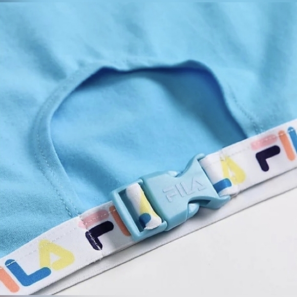 FILA Trish Crop Top Buckle Front Banded Crewneck in Blue Women's Size XL - Picture 2 of 7